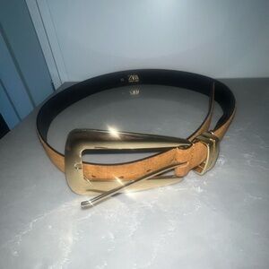 Zara NWOT Camel Leather Belt with Gold Buckle-NEVER WORN